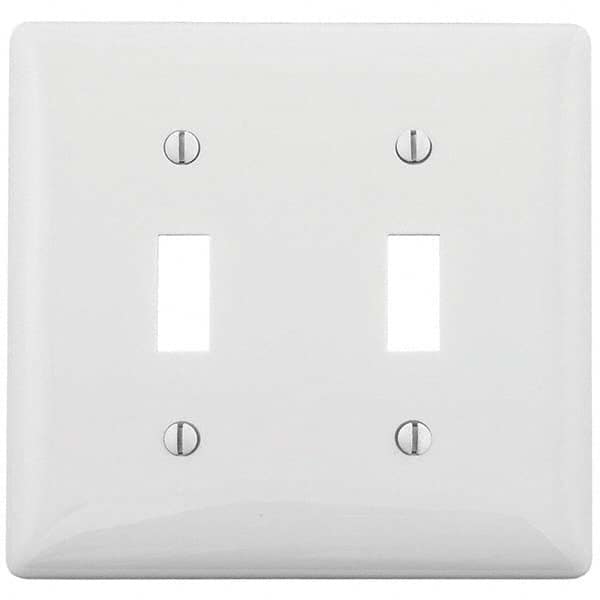 Wall Plates; Wall Plate Type: Switch Plates; Color: White; Wall Plate Configuration: Toggle Switch; Material: Thermoplastic; Shape: Rectangle; Wall Plate Size: Standard; Number of Gangs: 2; Overall Length (Inch): 4.6300; Overall Width (Decimal Inch): 4.69