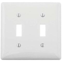 Wall Plates; Wall Plate Type: Switch Plates; Color: White; Wall Plate Configuration: Toggle Switch; Material: Thermoplastic; Shape: Rectangle; Wall Plate Size: Standard; Number of Gangs: 2; Overall Length (Inch): 4.6300; Overall Width (Decimal Inch): 4.69