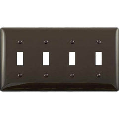 Wall Plates; Wall Plate Type: Switch Plates; Color: Brown; Wall Plate Configuration: Toggle Switch; Material: Thermoplastic; Shape: Rectangle; Wall Plate Size: Standard; Number of Gangs: 4; Overall Length (Inch): 4.6300; Overall Width (Decimal Inch): 8.31