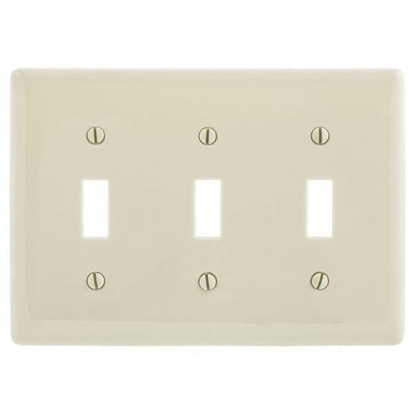 Wall Plates; Wall Plate Type: Switch Plates; Color: Light Almond; Wall Plate Configuration: Toggle Switch; Material: Thermoplastic; Shape: Rectangle; Wall Plate Size: Standard; Number of Gangs: 3; Overall Length (Inch): 4.6300; Overall Width (Decimal Inch
