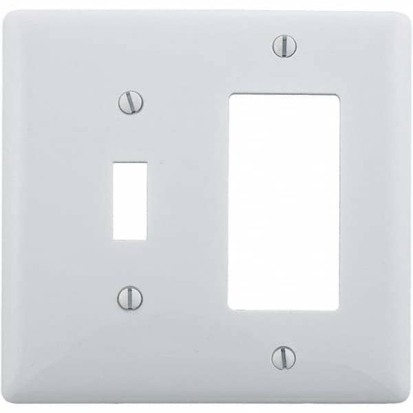Wall Plates; Wall Plate Type: Combination Wall Plates; Color: White; Wall Plate Configuration: Toggle Switch; Material: Thermoplastic; Shape: Rectangle; Wall Plate Size: Standard; Number of Gangs: 2; Overall Length (Inch): 4.6300; Overall Width (Decimal I