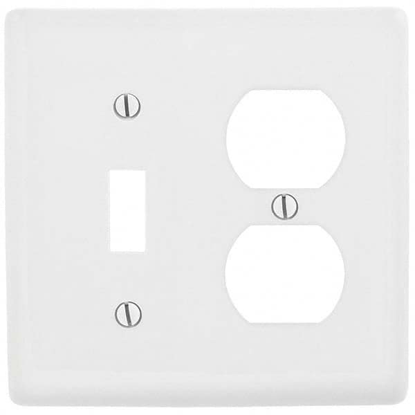 Wall Plates; Wall Plate Type: Combination Wall Plates; Color: White; Wall Plate Configuration: One Toggle Switch/One Duplex Outlet; Material: Thermoplastic; Shape: Rectangle; Wall Plate Size: Standard; Number of Gangs: 2; Overall Length (Inch): 4.6300; Ov