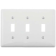 Wall Plates; Wall Plate Type: Switch Plates; Color: White; Wall Plate Configuration: Toggle Switch; Material: Thermoplastic; Shape: Rectangle; Wall Plate Size: Standard; Number of Gangs: 3; Overall Length (Inch): 4.6300; Overall Width (Decimal Inch): 6-1/