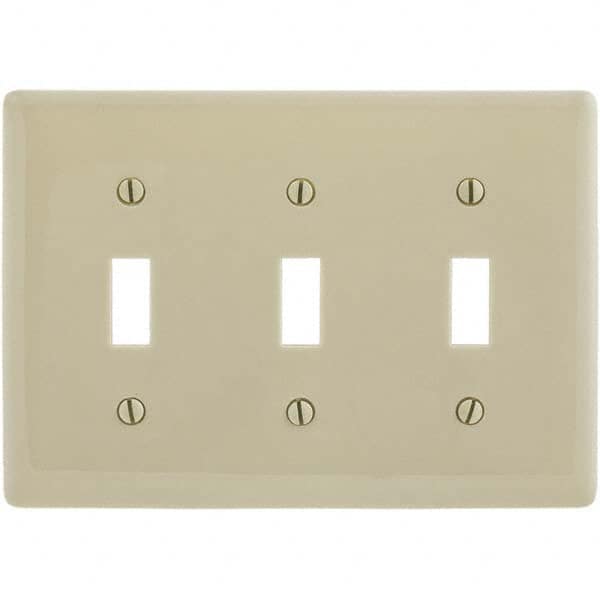 Wall Plates; Wall Plate Type: Switch Plates; Color: Ivory; Wall Plate Configuration: Toggle Switch; Material: Thermoplastic; Shape: Rectangle; Wall Plate Size: Standard; Number of Gangs: 3; Overall Length (Inch): 4.6300; Overall Width (Decimal Inch): 6-1/