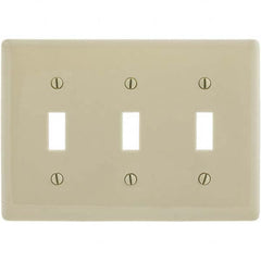 Wall Plates; Wall Plate Type: Switch Plates; Color: Ivory; Wall Plate Configuration: Toggle Switch; Material: Thermoplastic; Shape: Rectangle; Wall Plate Size: Standard; Number of Gangs: 3; Overall Length (Inch): 4.6300; Overall Width (Decimal Inch): 6-1/