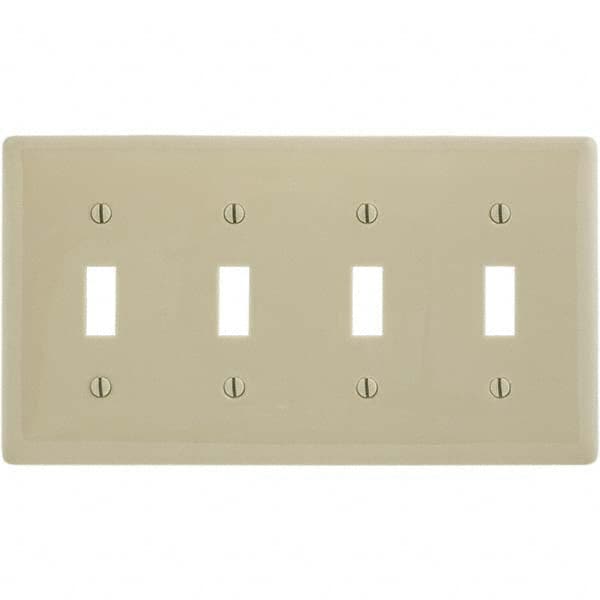 Wall Plates; Wall Plate Type: Switch Plates; Color: Ivory; Wall Plate Configuration: Toggle Switch; Material: Thermoplastic; Shape: Rectangle; Wall Plate Size: Standard; Number of Gangs: 4; Overall Length (Inch): 4.6300; Overall Width (Decimal Inch): 8.31