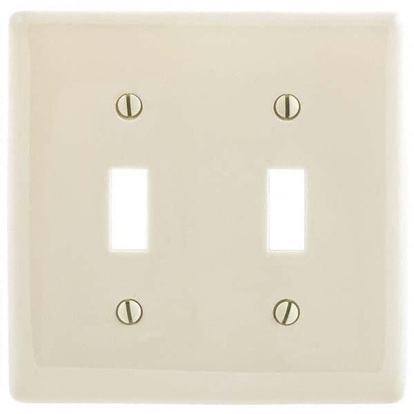 Wall Plates; Wall Plate Type: Switch Plates; Color: Light Almond; Wall Plate Configuration: Toggle Switch; Material: Thermoplastic; Shape: Rectangle; Wall Plate Size: Standard; Number of Gangs: 2; Overall Length (Inch): 4.6300; Overall Width (Decimal Inch