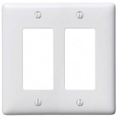 Wall Plates; Wall Plate Type: Outlet Wall Plates; Color: White; Wall Plate Configuration: GFCI/Surge Receptacle; Material: Thermoplastic; Shape: Rectangle; Wall Plate Size: Standard; Number of Gangs: 2; Overall Length (Inch): 4.6300; Overall Width (Decima
