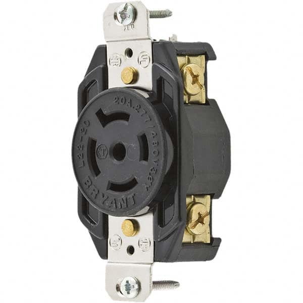 Twist Lock Receptacles; Receptacle/Part Type: Receptacle; Gender: Female; NEMA Configuration: L22-20R; Flange Style: No Flange; Amperage: 20 A; Number Of Poles: 4; Number Of Wires: 5; Maximum Cord Diameter: 29.20 mm; Resistance Features: Impact-Resistant;