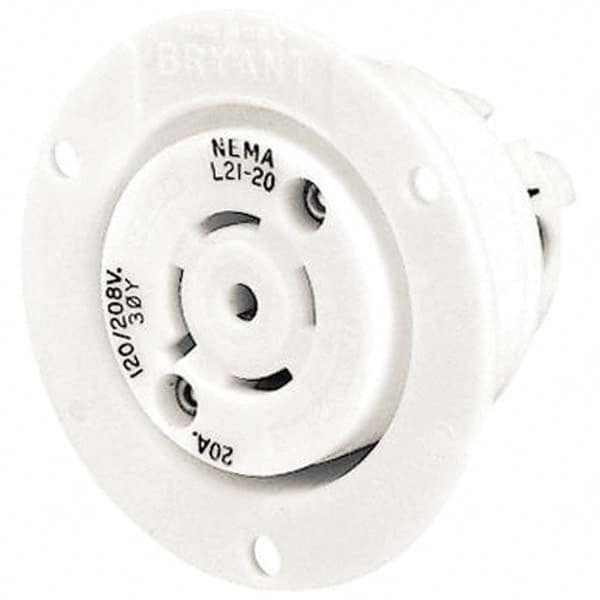 Twist Lock Receptacles; Receptacle/Part Type: Receptacle; Gender: Female; NEMA Configuration: L21-20R; Flange Style: Flanged; Amperage: 20 A; Number Of Poles: 4; Number Of Wires: 5; Maximum Cord Diameter: 29.20 mm; Resistance Features: Impact-Resistant; N