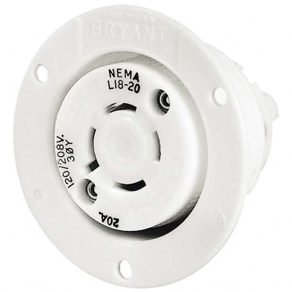 Twist Lock Receptacles; Receptacle/Part Type: Receptacle; Gender: Female; NEMA Configuration: L19-20R; Flange Style: Flanged; Amperage: 20 A; Number Of Poles: 4; Number Of Wires: 4; Maximum Cord Diameter: 29.20 mm; Resistance Features: Impact-Resistant; N