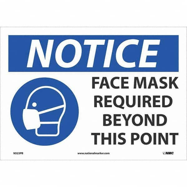 NMC - "Notice Face Mace Required", 14" Wide x 10" High, Pressure-Sensitive Vinyl Safety Sign - Industrial Tool & Supply