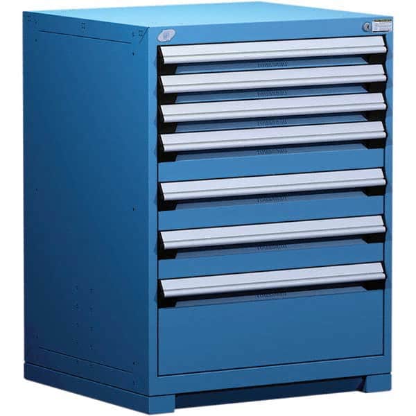 Rousseau Metal - 7 Drawer Avalanche Blue Steel Modular Storage Cabinet - Industrial Tool & Supply