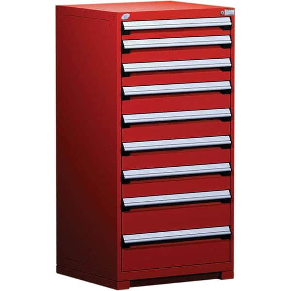 Rousseau Metal - 9 Drawer Flame Red Steel Modular Storage Cabinet - Industrial Tool & Supply