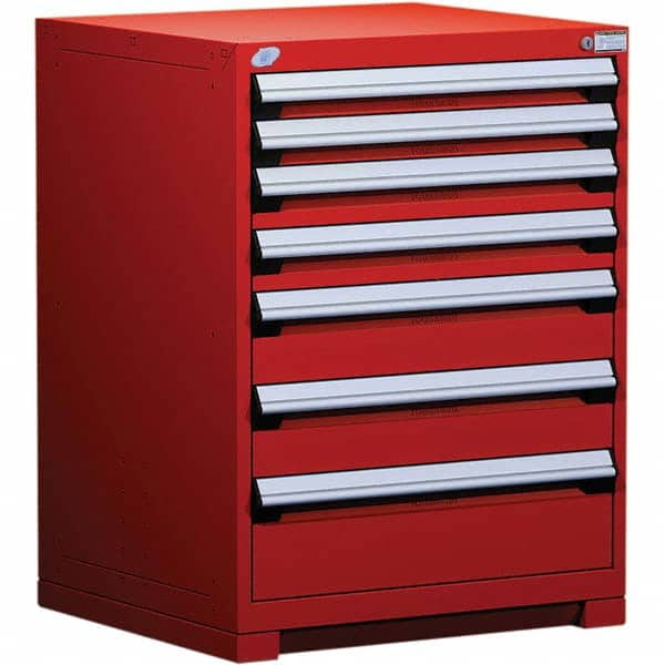 Rousseau Metal - 7 Drawer Flame Red Steel Modular Storage Cabinet - Industrial Tool & Supply