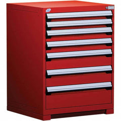 Rousseau Metal - 7 Drawer Flame Red Steel Modular Storage Cabinet - Industrial Tool & Supply
