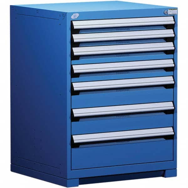 Rousseau Metal - 7 Drawer Avalanche Blue Steel Modular Storage Cabinet - Industrial Tool & Supply