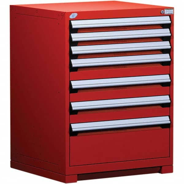 Rousseau Metal - 7 Drawer Flame Red Steel Modular Storage Cabinet - Industrial Tool & Supply