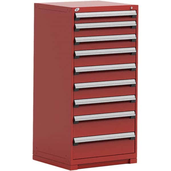 Rousseau Metal - 9 Drawer Flame Red Steel Modular Storage Cabinet - Industrial Tool & Supply