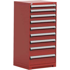 Rousseau Metal - 9 Drawer Flame Red Steel Modular Storage Cabinet - Industrial Tool & Supply