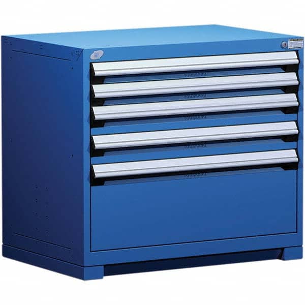 Rousseau Metal - 5 Drawer Avalanche Blue Steel Modular Storage Cabinet - Industrial Tool & Supply
