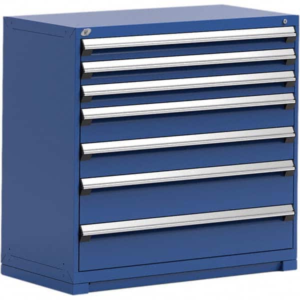 Rousseau Metal - 7 Drawer Avalanche Blue Steel Modular Storage Cabinet - Industrial Tool & Supply
