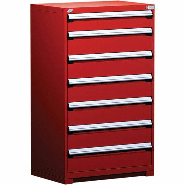 Rousseau Metal - 7 Drawer Flame Red Steel Modular Storage Cabinet - Industrial Tool & Supply