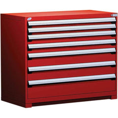 Rousseau Metal - 7 Drawer Flame Red Steel Modular Storage Cabinet - Industrial Tool & Supply
