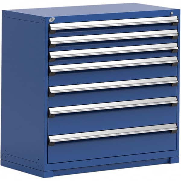 Rousseau Metal - 7 Drawer Avalanche Blue Steel Modular Storage Cabinet - Industrial Tool & Supply