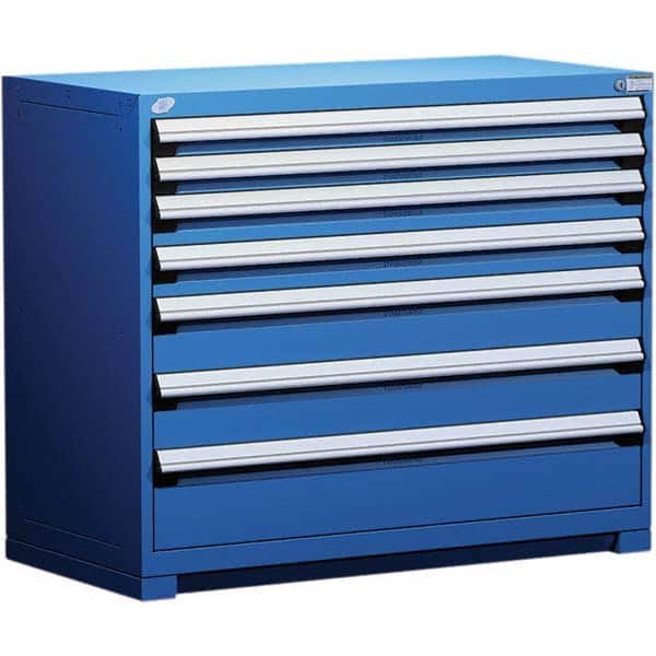 Rousseau Metal - 7 Drawer Avalanche Blue Steel Modular Storage Cabinet - Industrial Tool & Supply