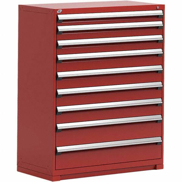 Rousseau Metal - 9 Drawer Flame Red Steel Modular Storage Cabinet - Industrial Tool & Supply