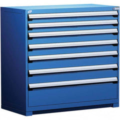 Rousseau Metal - 7 Drawer Avalanche Blue Steel Modular Storage Cabinet - Industrial Tool & Supply