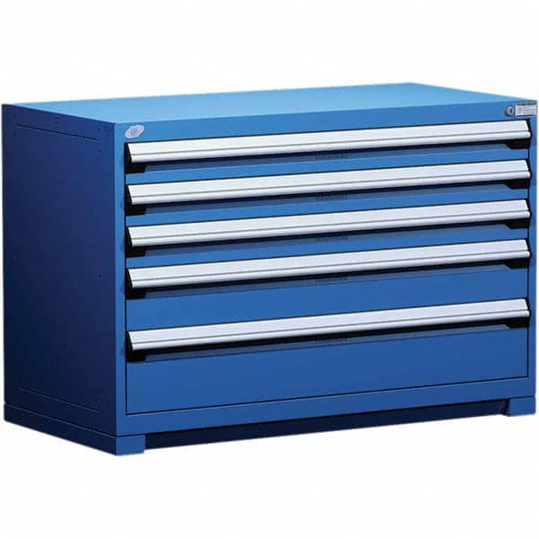 Rousseau Metal - 5 Drawer Avalanche Blue Steel Modular Storage Cabinet - Industrial Tool & Supply