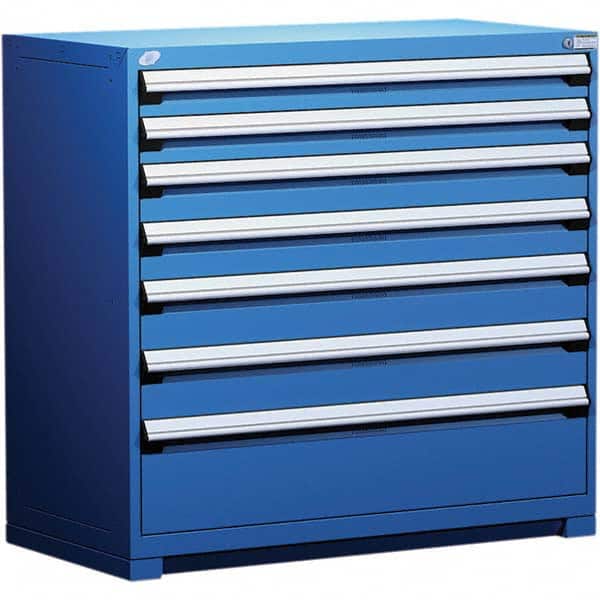 Rousseau Metal - 7 Drawer Avalanche Blue Steel Modular Storage Cabinet - Industrial Tool & Supply