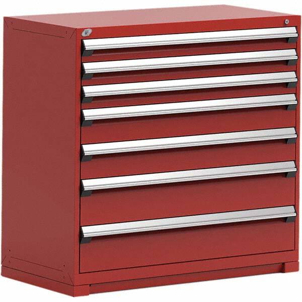 Rousseau Metal - 7 Drawer Flame Red Steel Modular Storage Cabinet - Industrial Tool & Supply