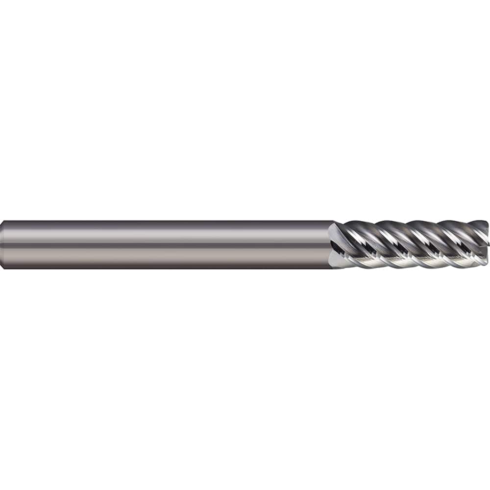 Corner Radius End Mill: 1/2″ Dia, 1″ LOC, 0.01″ Radius, 5 Flutes, Solid Carbide 3″ OAL, 1/2″ Shank Dia, 45 ° Helix, Bright/Uncoated, Corner Radius End