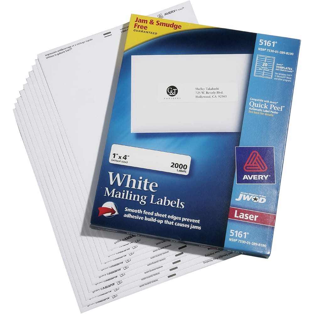 Ability One - Labels, Ribbons & Tapes; Type: Mailing Labels ; Color: White ; For Use With: Laser Printers ; Width (Inch): 1 ; Length (Inch): 4 ; Number of Labels: 100 - Exact Industrial Supply