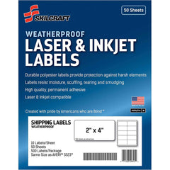 Ability One - Labels, Ribbons & Tapes; Type: Mailing Labels ; Color: White ; For Use With: Laser & Inkjet Printers ; Width (Inch): 2 ; Length (Inch): 4 ; Number of Labels: 500 - Exact Industrial Supply