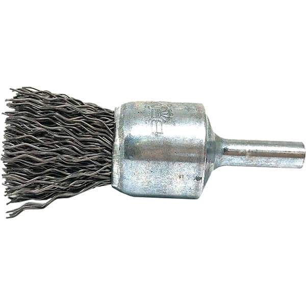 Brush Research Mfg. - 3/4" Brush Diam, Crimped, End Brush - 1/4" Diam Steel Shank, 20,000 Max RPM - Industrial Tool & Supply
