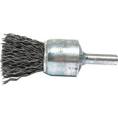 Brush Research Mfg. - 3/4" Brush Diam, Crimped, End Brush - 1/4" Diam Steel Shank, 20,000 Max RPM - Industrial Tool & Supply