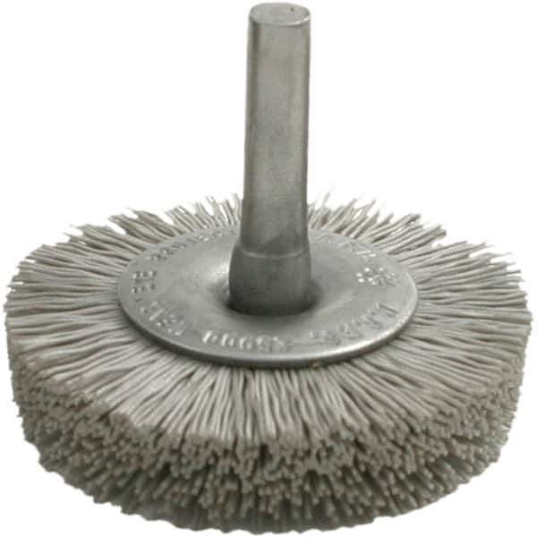 Brush Research Mfg. - 600 Grit, 1-3/4" Brush Diam, Crimped, Flared End Brush - Fine Grade, 1/4" Diam Steel Shank, 2,500 Max RPM - Industrial Tool & Supply