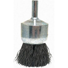 Brush Research Mfg. - 1" Brush Diam, Crimped, End Brush - 1/4" Diam Steel Shank, 20,000 Max RPM - Industrial Tool & Supply