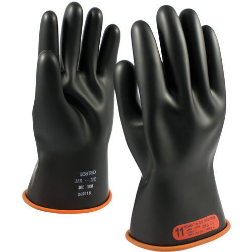‎155-0-11/7 - Novax - Natural Rubber Insulating Glove - Class 0 - 11″ - Black/Orange - Straight Cuff - Exact Industrial Supply