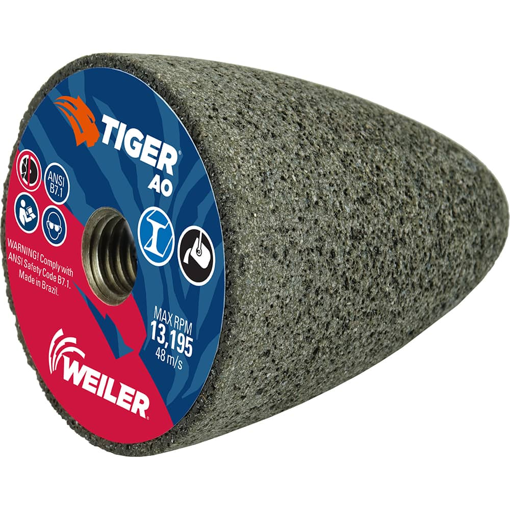 Weiler - Cones & Plugs; Head Thickness (Inch): 3.00 ; Abrasive Material: Aluminum Oxide ; Grit: 24 ; Grade: Coarse ; Wheel Type Number Code: 16 ; Arbor Hole Thread Size: 5/8-11 - Exact Industrial Supply