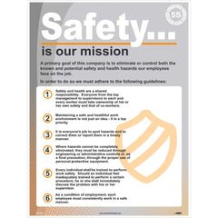 NMC - Training & Safety Awareness Posters; Subject: Safety & Regulatory Compliance ; Training Program Title: 5S; Office Safety ; Message: Safety Is Our Mission ; Series: Safety & Health ; Language: English ; Background Color: Gray; White - Exact Industrial Supply