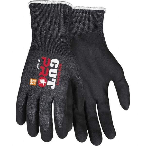 MCR Safety - Size S, ANSI Cut Lvl A4, Puncture Lvl 4, Abrasion Lvl 5, Nitrile Coated Cut Resistant Gloves - Palm & Fingers Coated, Knit Wrist, Black, Paired - Industrial Tool & Supply