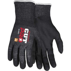 MCR Safety - Size S, ANSI Cut Lvl A4, Puncture Lvl 4, Abrasion Lvl 5, Nitrile Coated Cut Resistant Gloves - Palm & Fingers Coated, Knit Wrist, Black, Paired - Industrial Tool & Supply