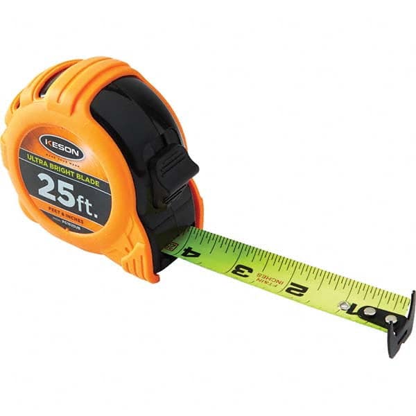 Keson - 25' x 1" Hi-Vis Yellow/White Blade Tape Measure - Industrial Tool & Supply