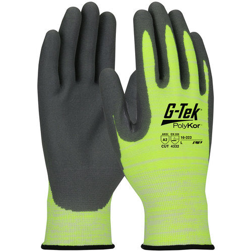 ‎16-323/L Coated Gloves w/Polykor - G-Tek PolyKor - Hi-Vis 15G Shell - A2 Nitrile Foam - Silicone Free - Thumb+ - Exact Industrial Supply