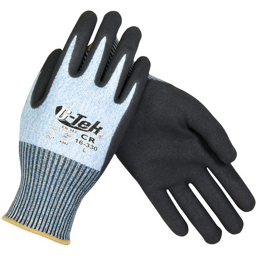 ‎16-330/S Coated Gloves w/Polykor - G-Tek PolyKor - Blue & White Shell - 13G - Double Dip Nitrile MS Grip - A2 - Exact Industrial Supply